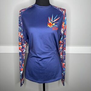 5 Fin Aftco Medium Blue Floral Long Sleeve Performance Rash Guard Stretch Active